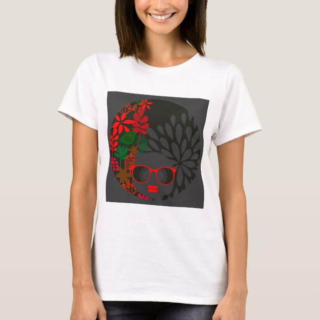T-shirt Afro Diva Rouge Vert Ardoise Noir (Devant)