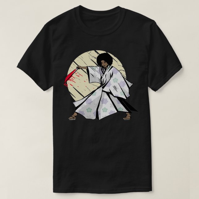 T-shirt Afro Female Samurai Black Warrior  (Design devant)