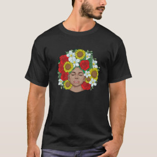 T-shirt Afro Naturel Noir Coiffure Fierté Melanin Fleurs