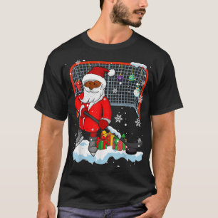 T-shirt Afro Père Noël Jouer Hockey Xmas Black Afro Hockey