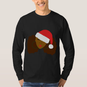 T-shirt Afro Puff Black Woman Santa Hat Natural Hair Chris