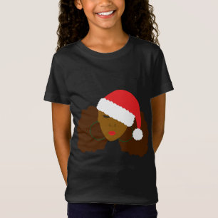 T-Shirt Afro Puff Girl Santa Hat Noël