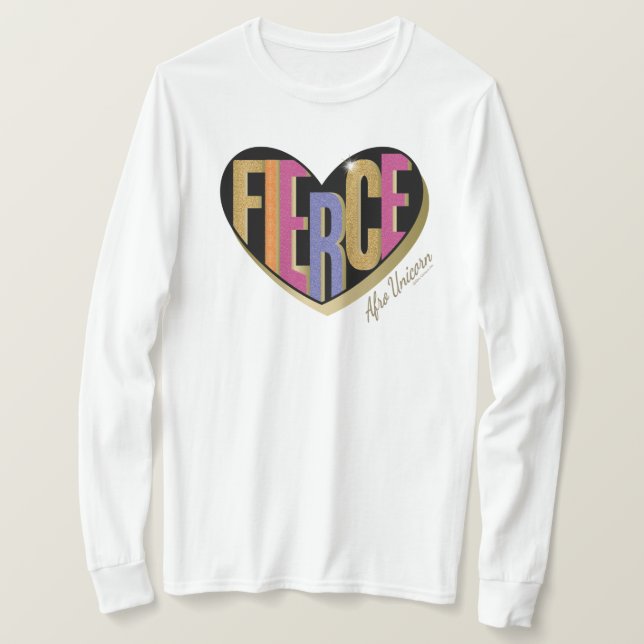 T-shirt Afro Unicorn Fierce Heart Design (Design devant)