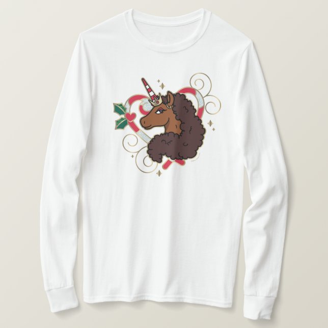 T-shirt Afro Unicorn Sucre de canne Heart Holiday (Design devant)