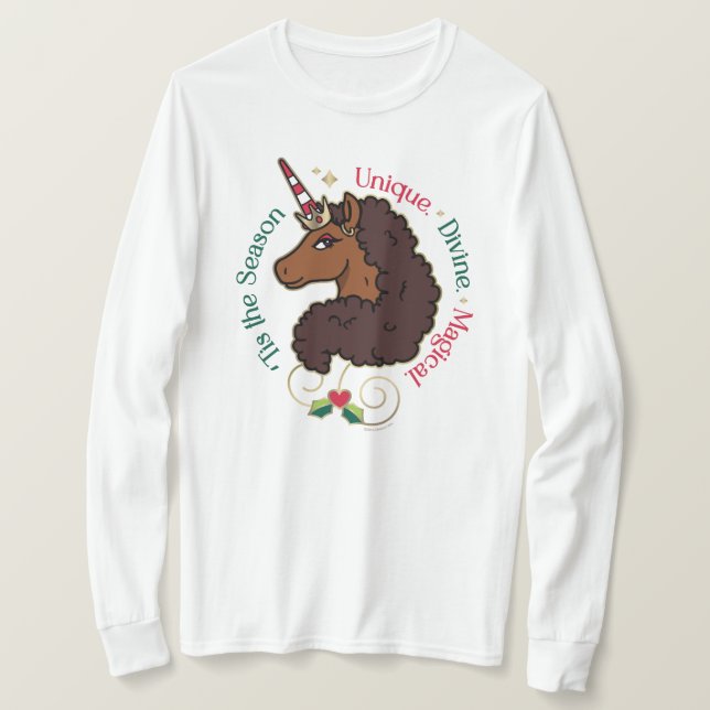 T-shirt Afro Unicorn 'Tis Season Holiday Unicorn (Design devant)