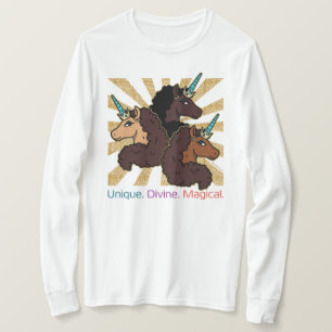 T-shirt Afro Unicorn Trio : Unique, Divine et Magique