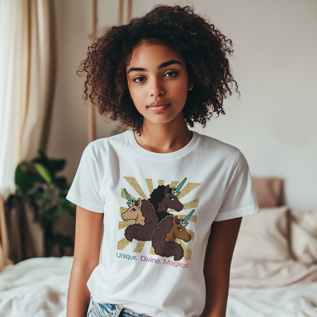 T-shirt Afro Unicorn Trio : Unique, Divine et Magique (Créateur téléchargé)