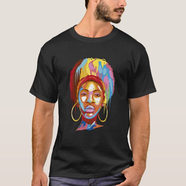 T-shirt Afro Woman Girl Colorful (Devant)