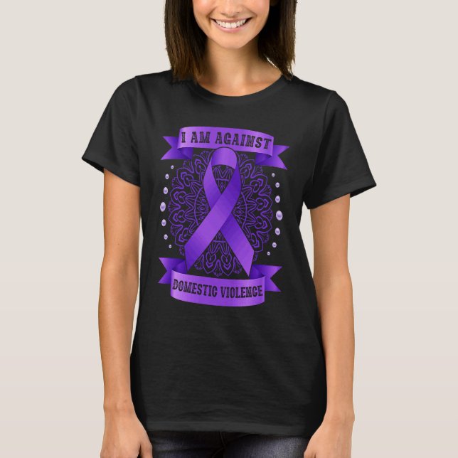 T-shirt Against Domestic Violence Mandala purple ribbon (Devant)