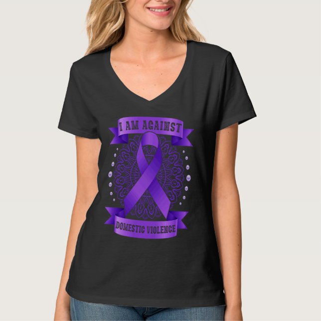 T-shirt Against Domestic Violence Mandala purple ribbon (Devant)