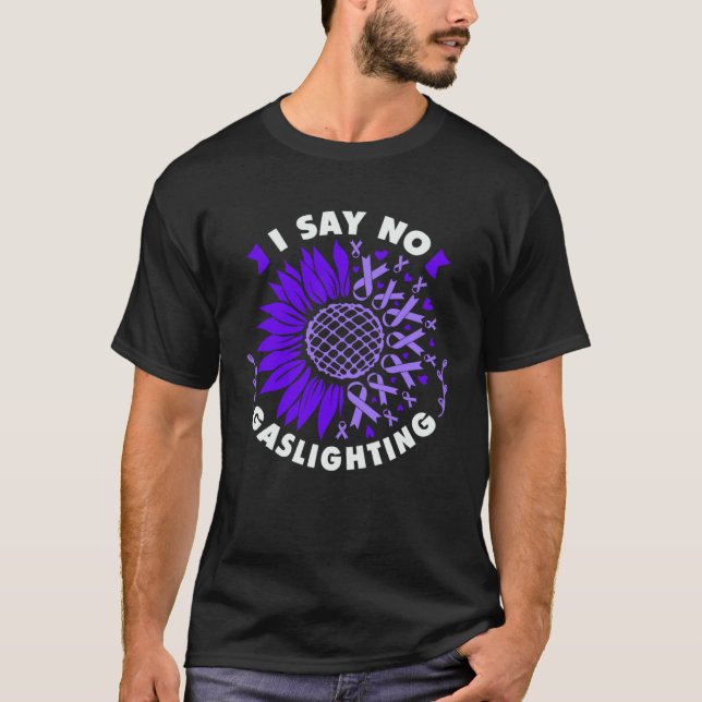 T-shirt Against gaslighting Sunflower purple ribbon (Devant)