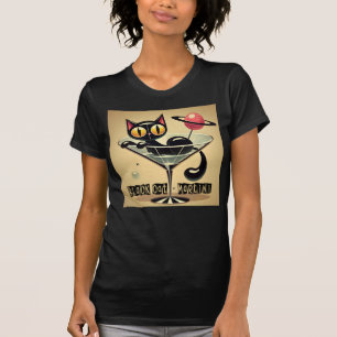 T-shirt Âge atomique Futuriste de l'espace Noir Cat Martin