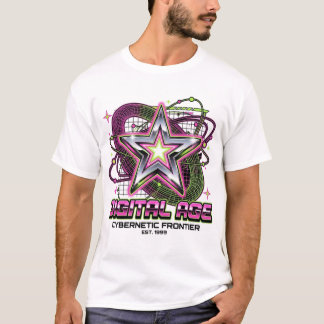 T-shirt Âge Numérique Néo Acidulé Rose Et Vert Graphique V