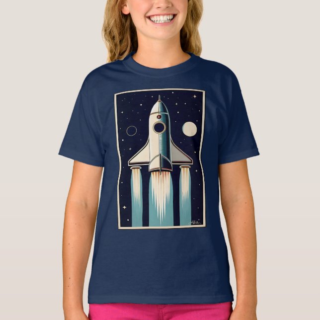 T-shirt Âge Spatial Rétro Bateau Fusée des Années 50 (Devant)