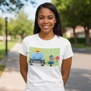 T-shirt Agent de police de dessin animé tenant un panneau