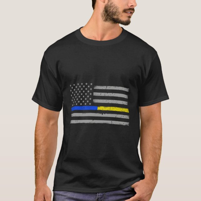 T-shirt Agent de police de Dispatcher de ligne d'or bleu m (Devant)