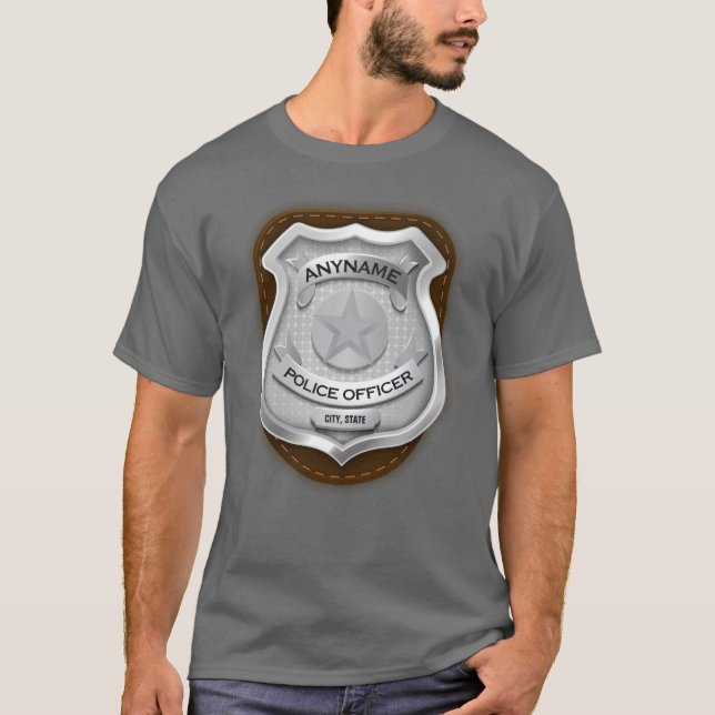 T-shirt Agent de police personnalisé Sheriff Cop NAME Badg (Devant)
