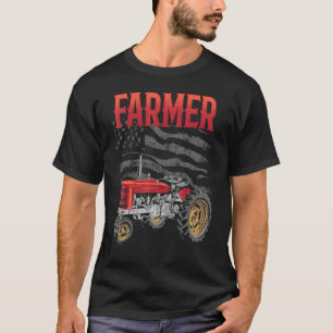 T-shirt Agriculteur Drapeau États-Unis Ferme Grange Tracte