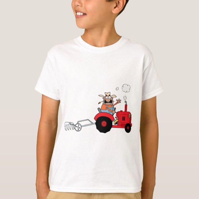 T-shirt Agriculteur heureux à l'aide d'un tracteur (Devant)
