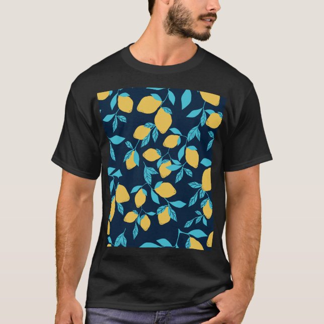 T-shirt Agrumes simples : citrons sur le bleu. (Devant)