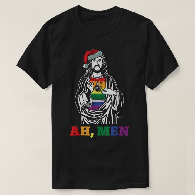 T-shirt Ah Hommes Noël Drôle LGBTQ Pride XMas Jesus Gay (Design devant)