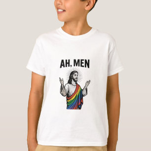 T-shirt Ah Men Funny LGBT Gay pride Jesus Rainbow