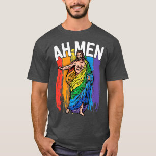 T-shirt Ah Men Gay Jesus Drôle LGBQ's Gifts Arc-en-ciel