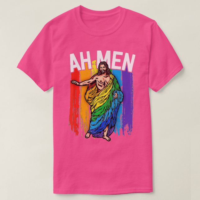T-shirt Ah Men Gay Jesus Drôle LGBQ's Gifts Arc-en-ciel  (Design devant)