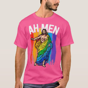 T-shirt Ah Men Gay Jesus Drôle LGBQ's Gifts Arc-en-ciel