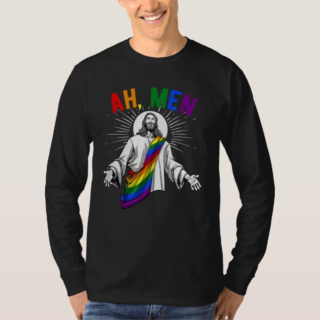 T-shirt Ah Men Lgbt Gay pride Jesus Rainbow Flag Christia (Devant)