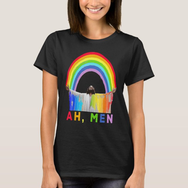 T-shirt Ah Men Rainbow Gay Jesus Christian Gay Rights Gay  (Devant)