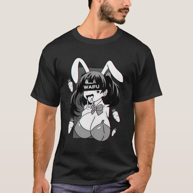 T-shirt Ahegao Lewd Anime Et Rabbit Cosplay (Devant)