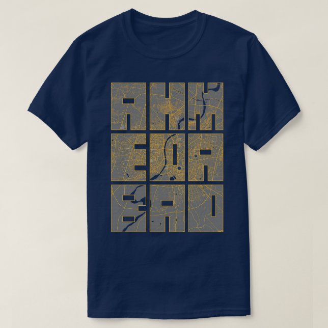 T-shirt Ahmedabad Gujarat Inde Ville Carte Typographie Bau (Design devant)
