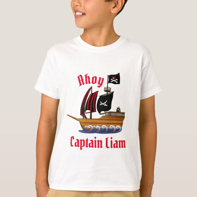 T-shirt Ahoy Pirate Ship Captain Personnaliser le nom (Devant)