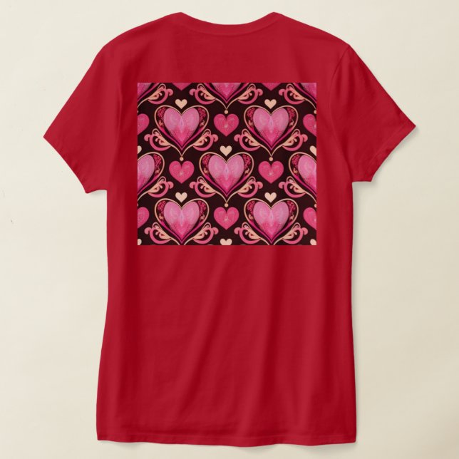 T-shirt AI Art Coeurs roses Chemise rouge femmes (Couchage Retour)