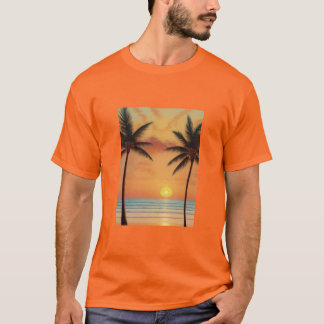 T-shirt AI Art matinal Sunrise Beach Palmiers