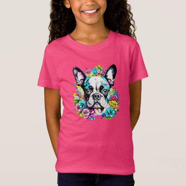T-Shirt Ai Boston Terrier entouré de fleurs (Devant)