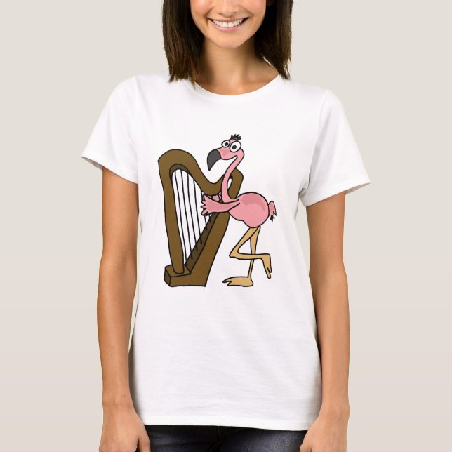 T-shirt AI Flamant rose rose jouant l'harpe (Devant)