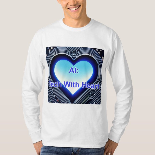 T-shirt AI: Tech with Heart Men's Long Sleeve White (Devant)