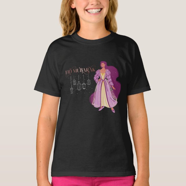 T-shirt Aïd Moubarak Fitr Adha Sparkle Princess Girls (Devant)