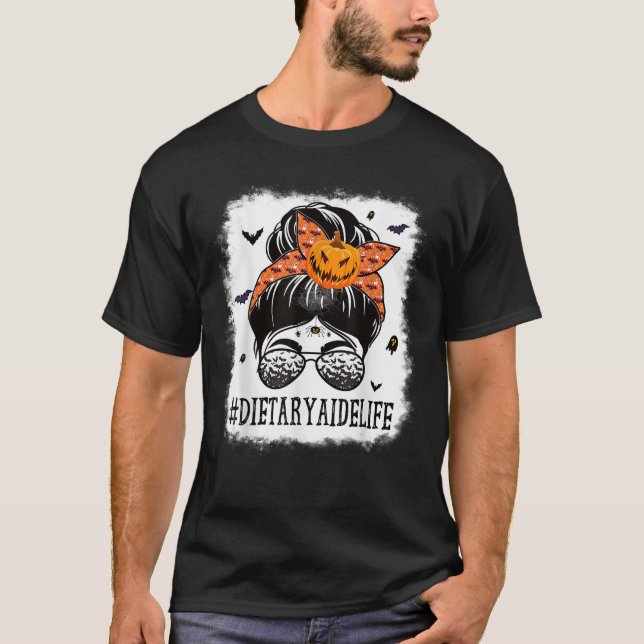 T-shirt Aide alimentaire Messy Bun Citrouille Éffrayant Ha (Devant)