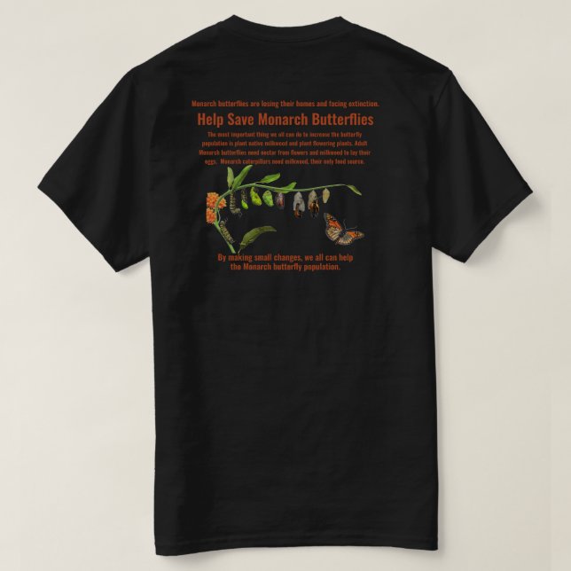 T-shirt Aider à sauver les papillons monarques (Design dos)