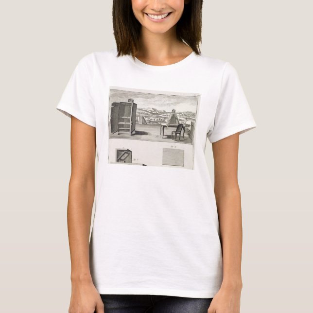 T-shirt Aides à dessin : une caméra de base en bois obscur (Devant)