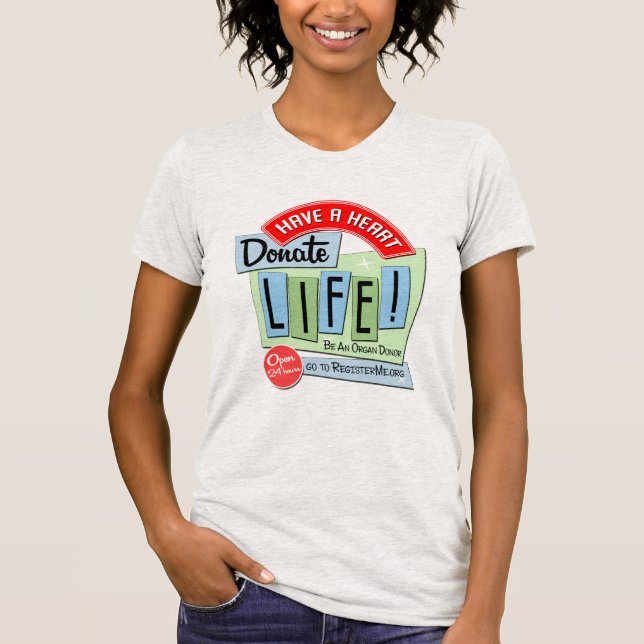 T-shirt Aie un coeur. Conception rétro Donate Life (Devant)