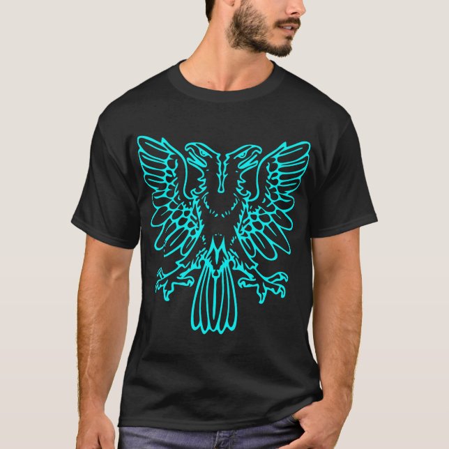 T-shirt Aigle à deux têtes - Cyan (Devant)