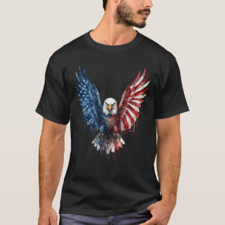 T-shirt Aigle à tête blanche aquarelle patriotique Drapeau