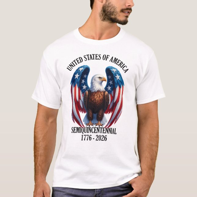 T-shirt Aigle américain avec ailes drapeau 1776-2026 (Devant)