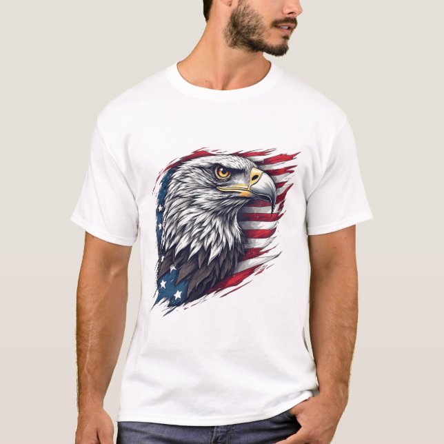 T-shirt Aigle avec Drapeau – Design Patriotique Moderne (Devant)