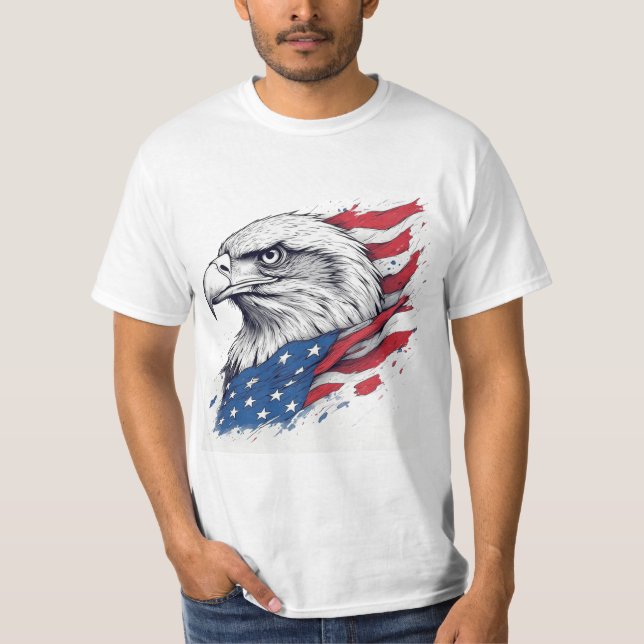 T-shirt Aigle de style tatouage avec drapeau – Conception  (Devant)