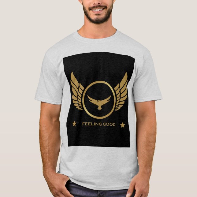 T-shirt Aigle d'or avec ailes Image se sentant bon texte A (Devant)